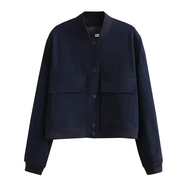 Women's Short Button Front Bomber Jacket