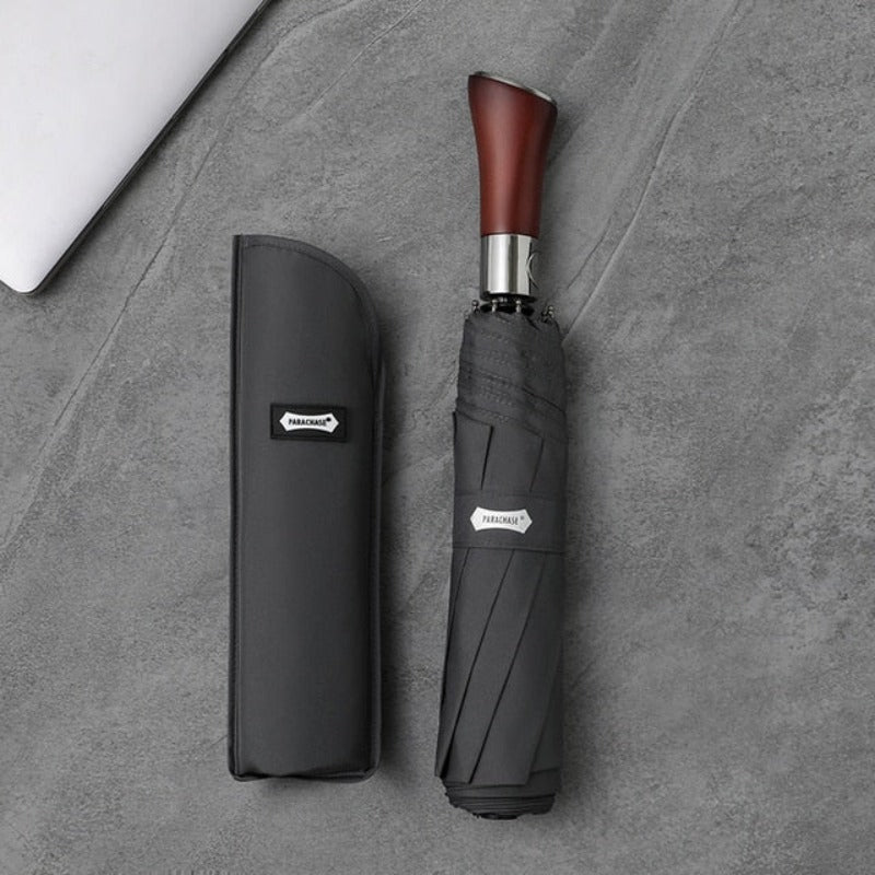 Compact Windproof Umbrella With Wooden Grip