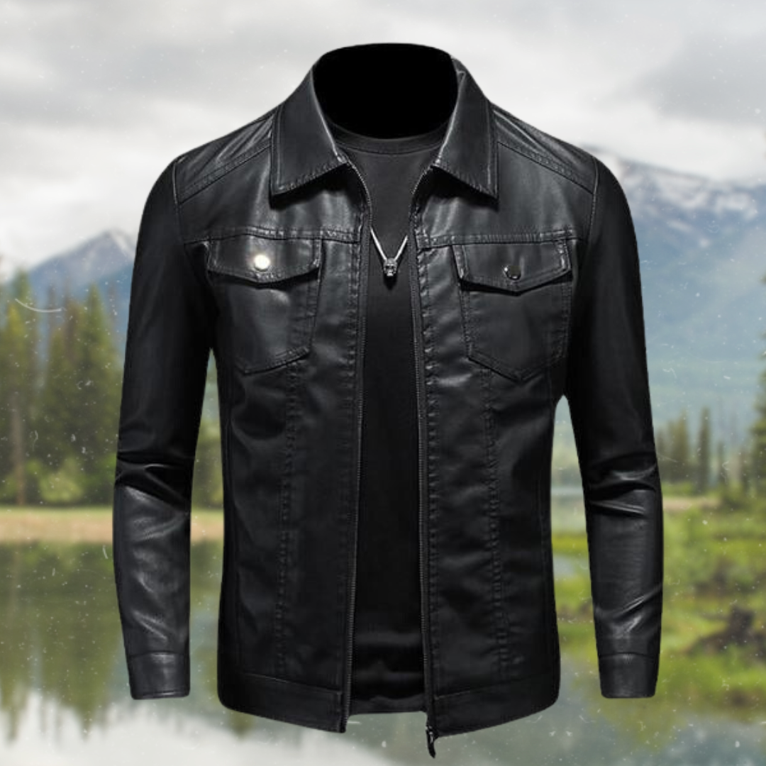 Men's Stylish Faux Leather Zip Jacket - BritishElegance