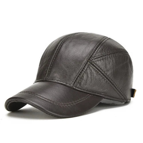 Authentic Leather Beanie Baseball Cap – Premium Cowhide Warm Hat