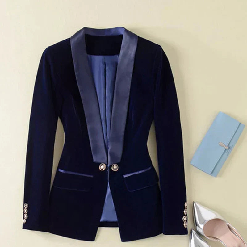 Ladies Soft Velvet Jacket with Buttons and Pockets