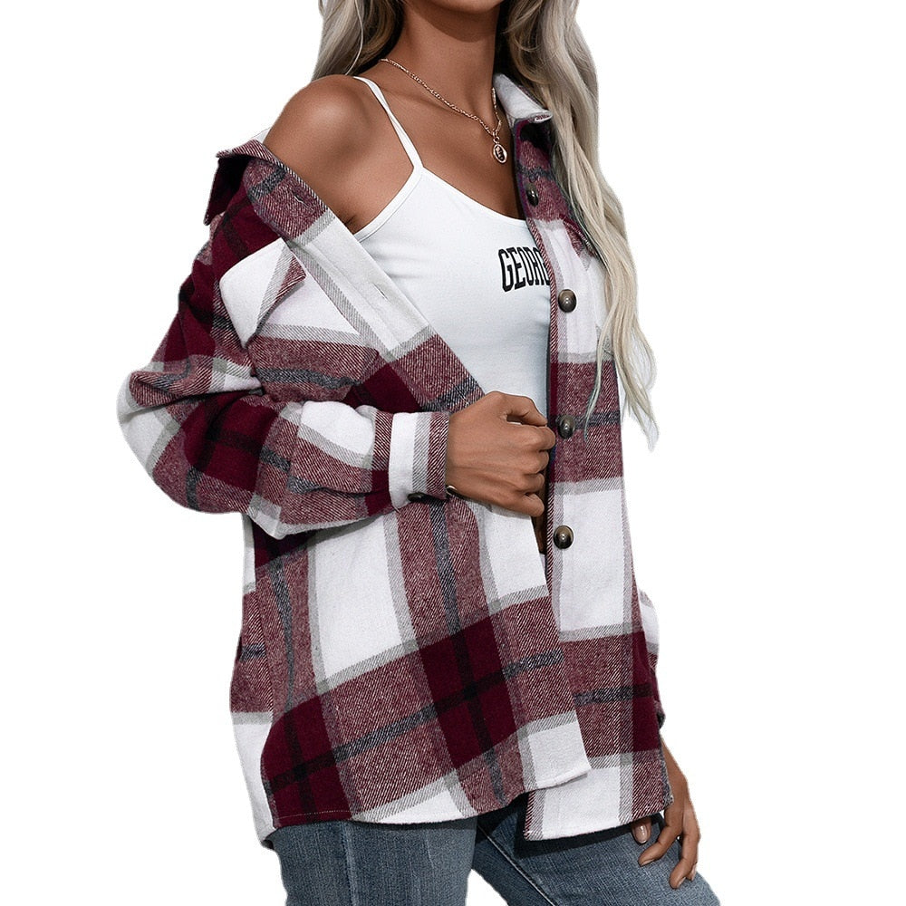 Soft Plaid Crew Neck Sweater for Women