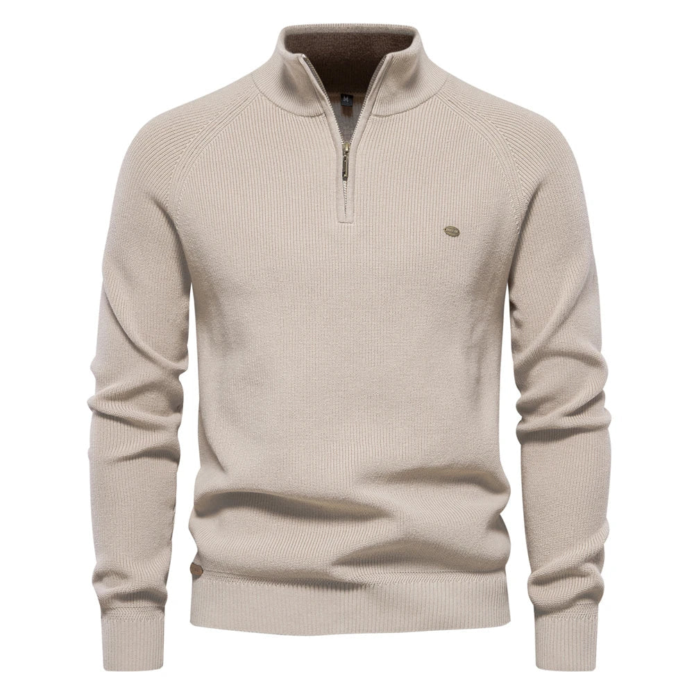 Half Zip Sweater- Breathable Blend And Adjustable Neckline