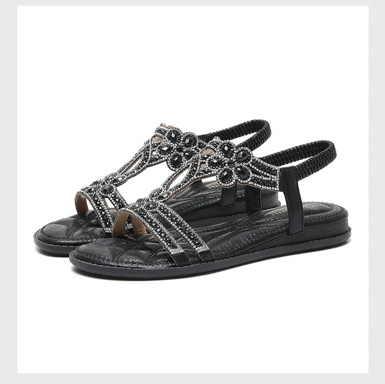 Sparkly Gems Flat Sandals – Chic Summer Toe Strap for Women