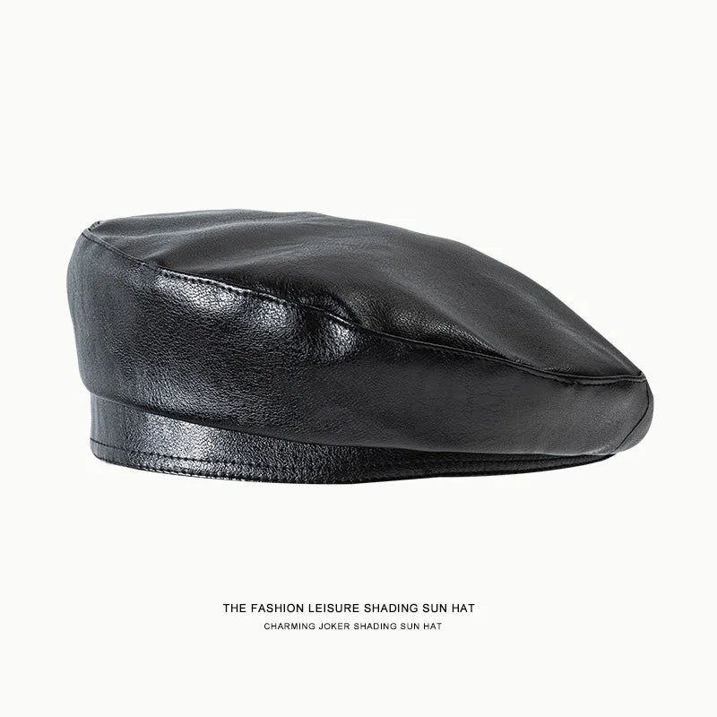 Fashionable Faux Leather Beret Hat