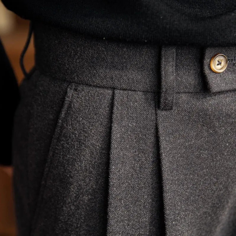 High Waisted Pleated Men's Formal Straight Fit Trousers 1