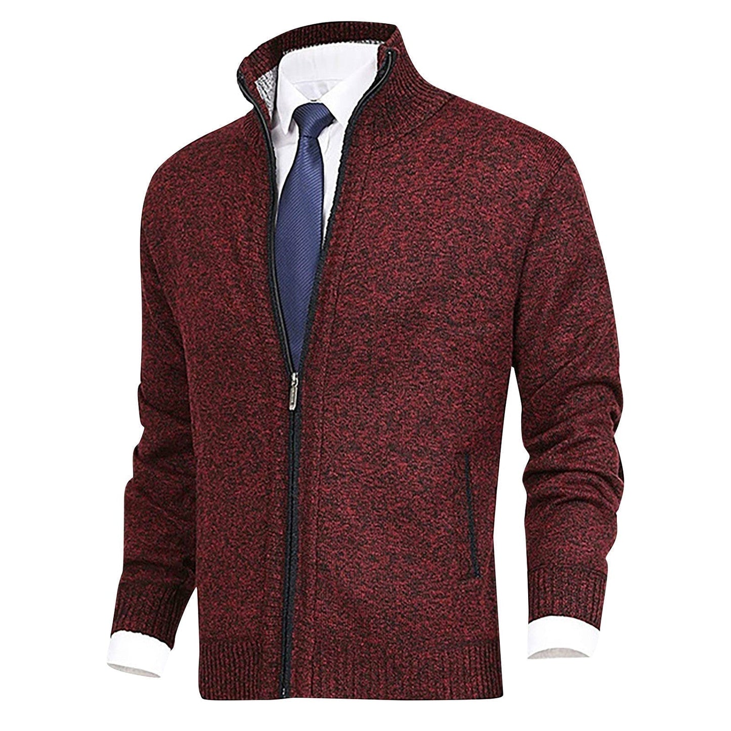 VogeLuxe | Men’s Textured Full Zip Stand Collar Cardigan