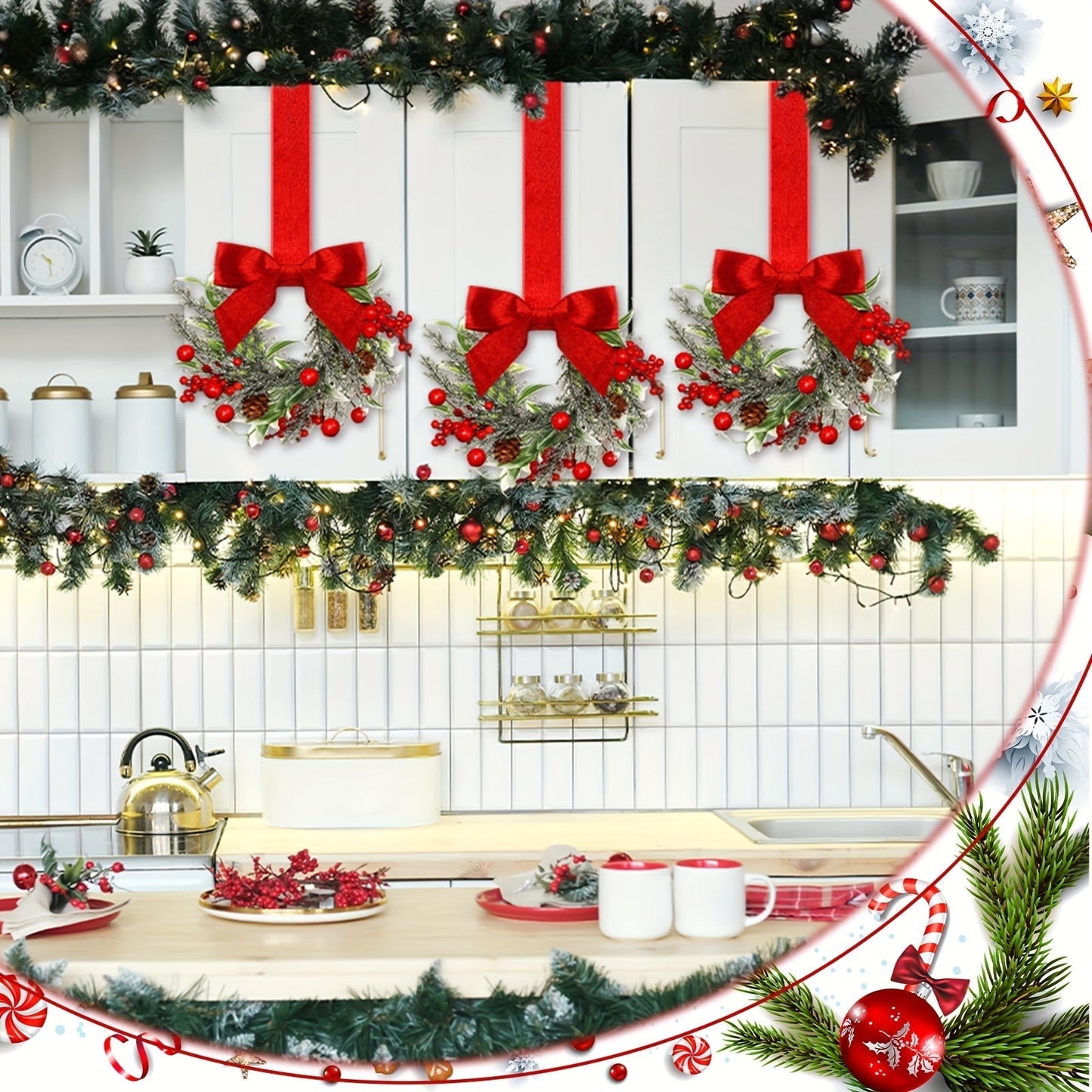 Festive Holiday Wreath with Red Ribbon and Pinecones - VogeLuxe