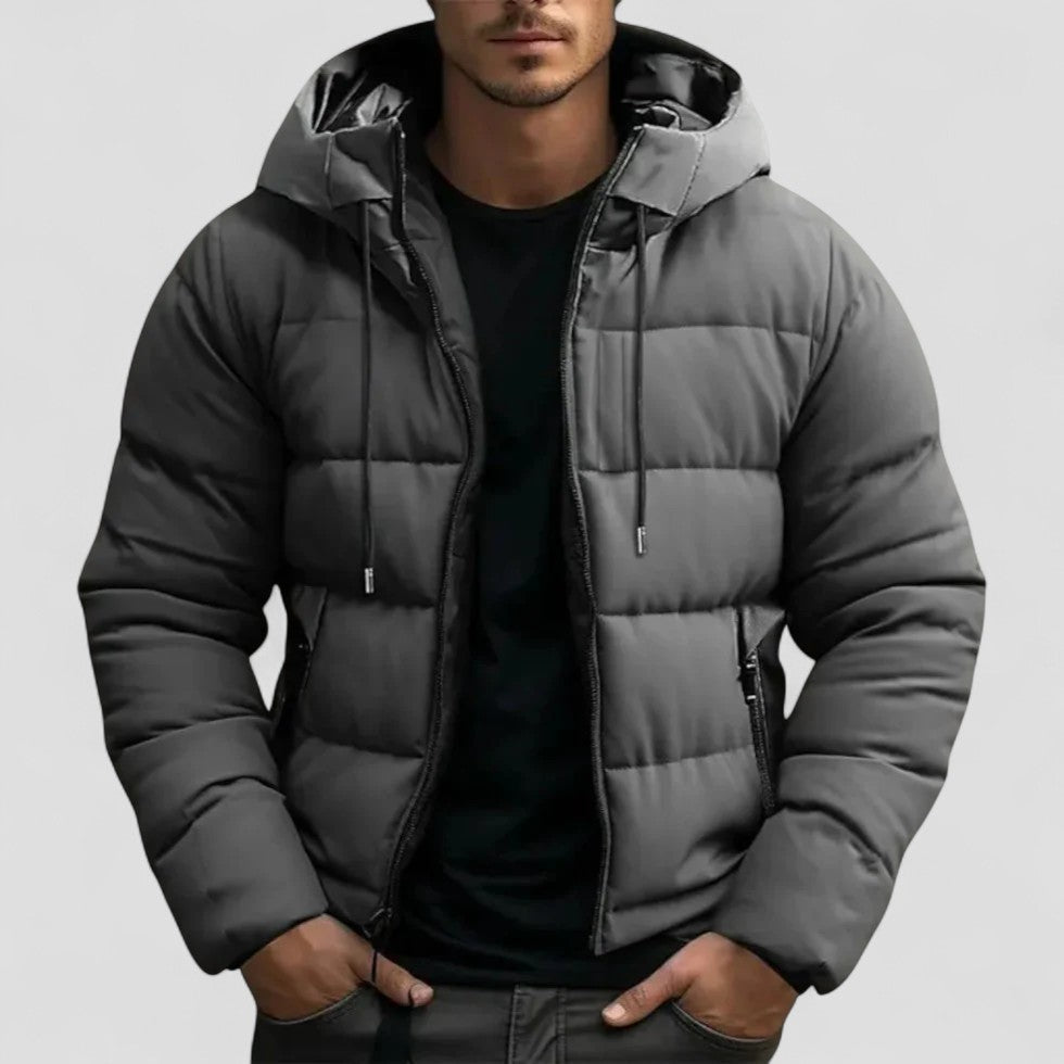 Hooded Puffer Jacket Winter Warm Quilted Coat For Men