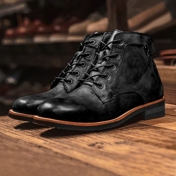 Stylish Men's Black Leather Boots - Comfortable All Day Wear - VogeLuxe