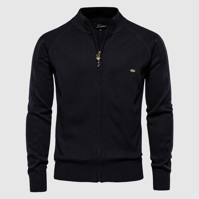 VogeLuxe | Men’s Textured Diamond Knit Zip Cardigan