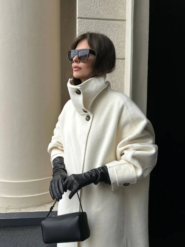 Luxury Warm High Neck Wool Winter Coat for Women