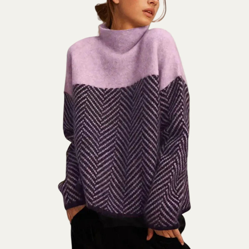 Knitted Pullover | High Neck with Herringbone Design 4