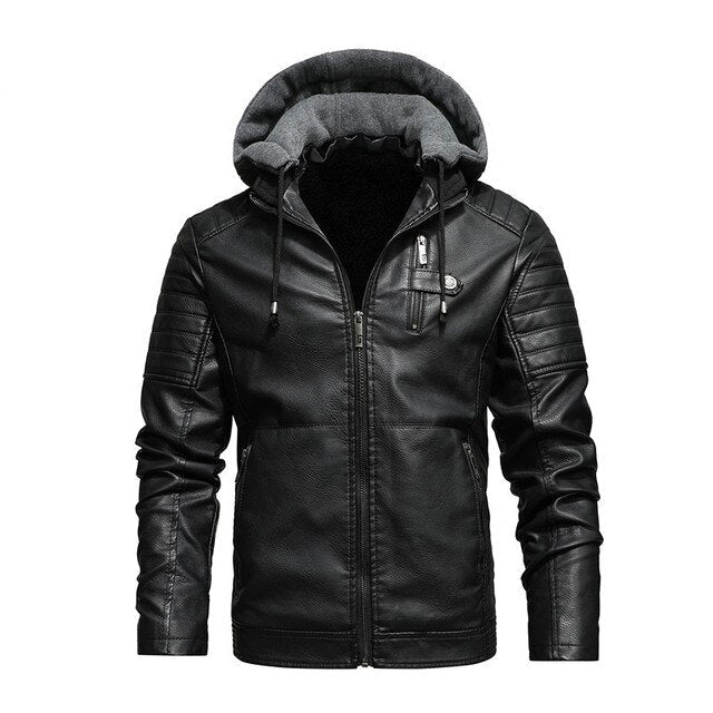 Sustainable Men's Leather Jacket With Hood
