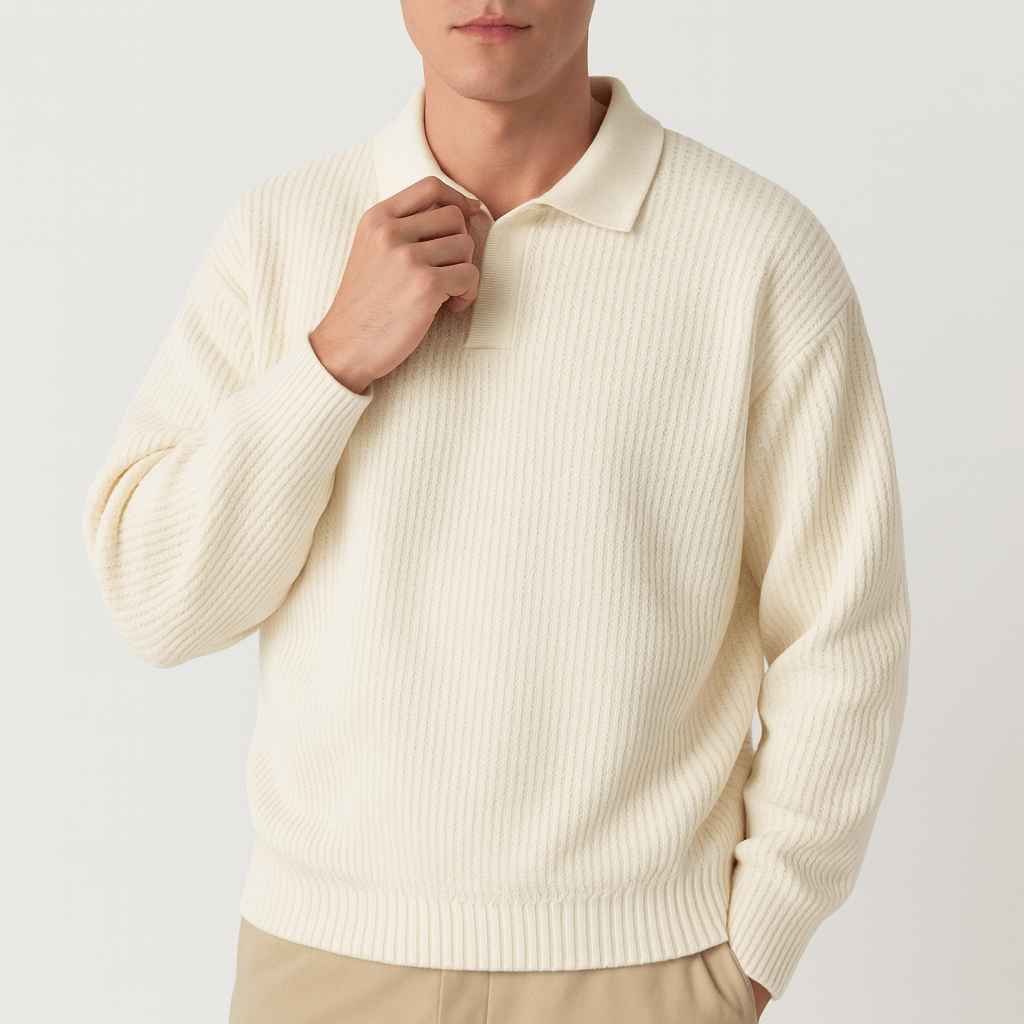 LUXEOUTFIT | Waffle Knit Polo Sweater 5