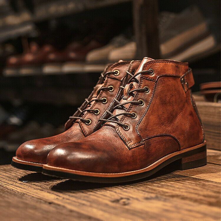 Luxury Men's Leather Lace Up Ankle Boots