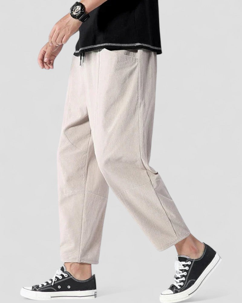 Linen blend cropped trousers relaxed fit for men