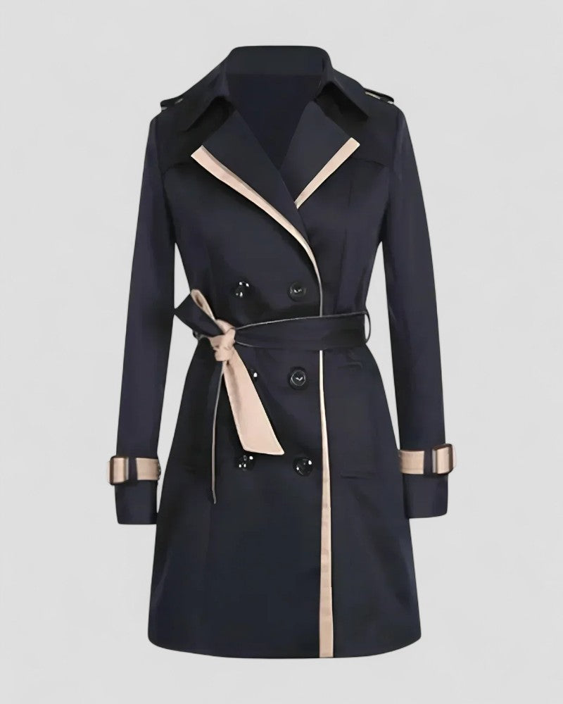 Long Double Breasted Cotton Blend Trench Coat for Women