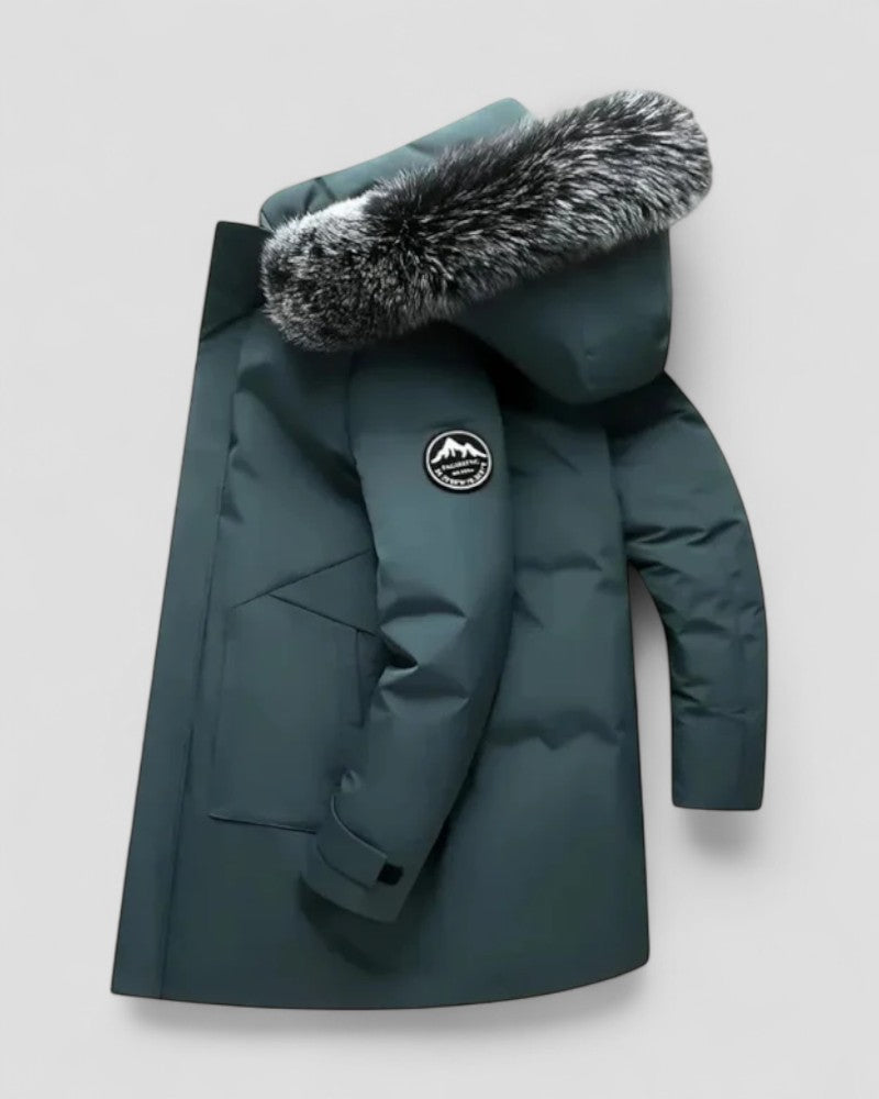 Long Winter Parka Coat with Faux Fur Hood For Men