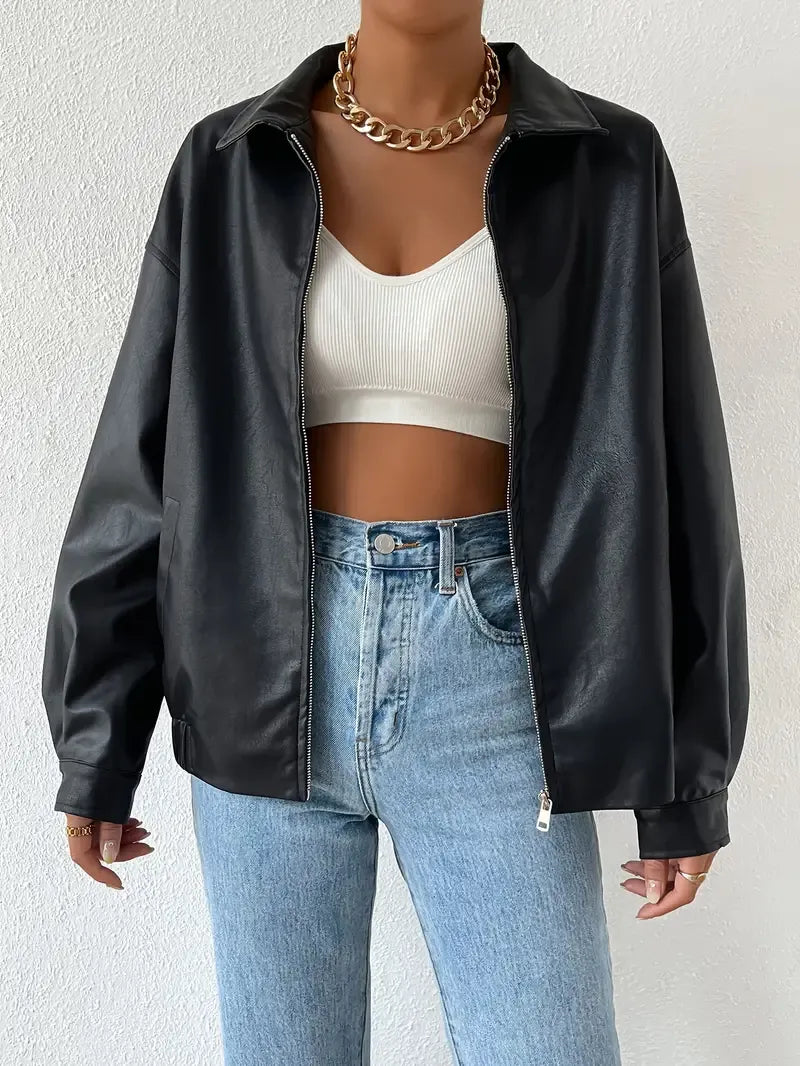 Relaxed Fit Women's Zip Up Coat - VogeLuxe