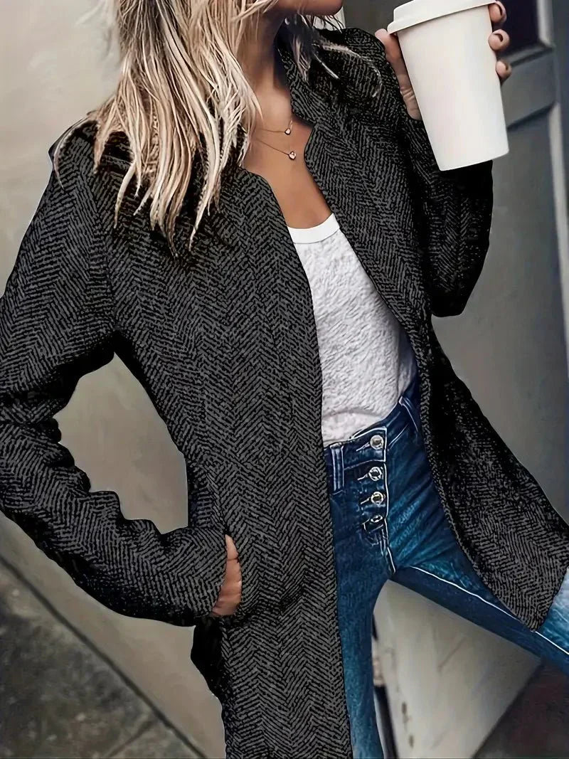Relaxed Fit Open Front Women's Long Coat