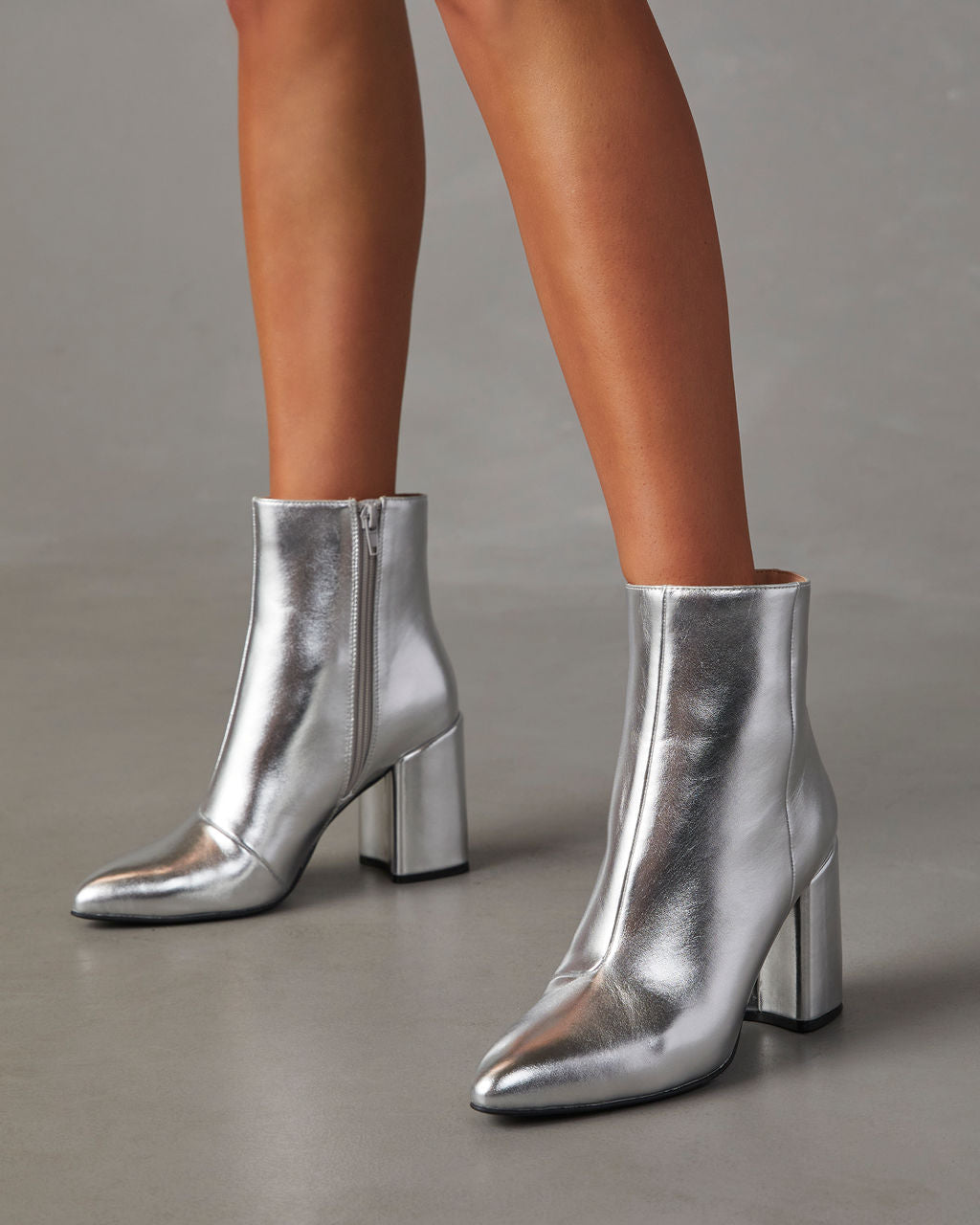 Argento Donna Ankle Boots con Tacco Alto e Cerniera - VogeLuxe