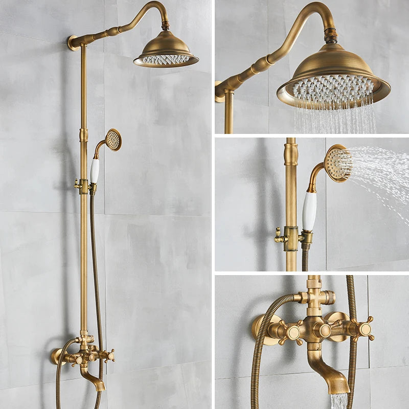 Vintage Brass Wall Mount Shower Set for Bath and Outdoors - BritishElegance