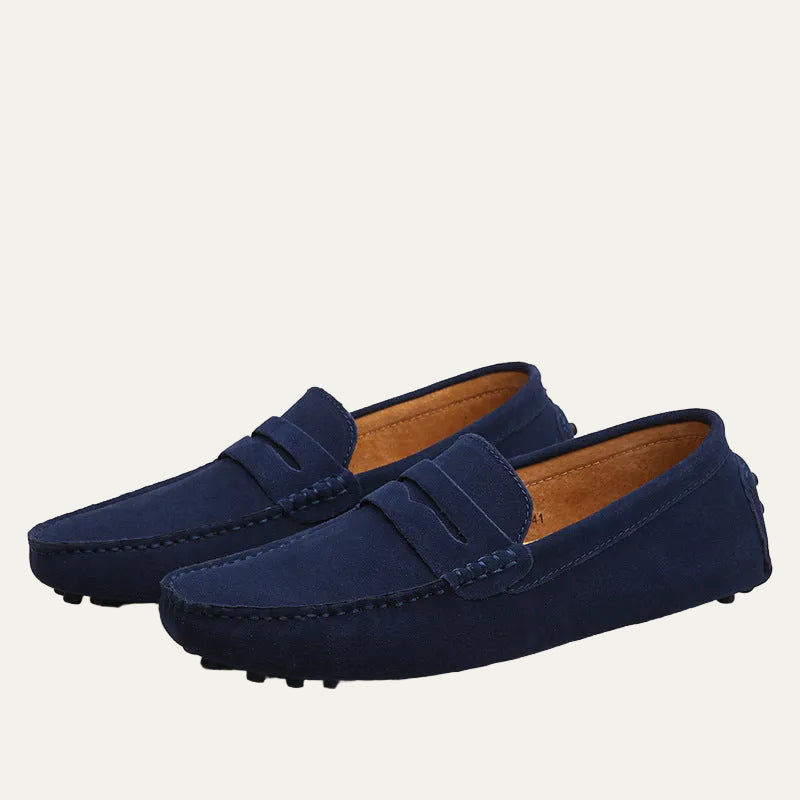 VogeLuxe | Men’s Suede Driving Loafers with Penny Strap