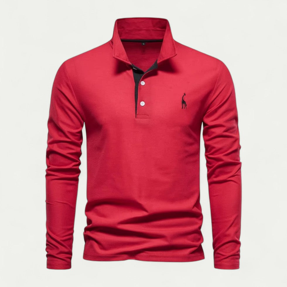 Men Long Sleeve Cotton Blend Polo Shirt 6
