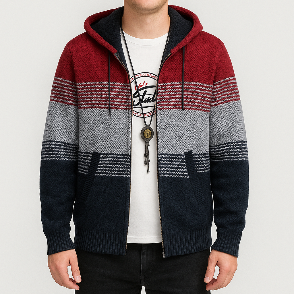 VogeLuxe | Men’s Fleece Lined Hooded Zip Front Sweater