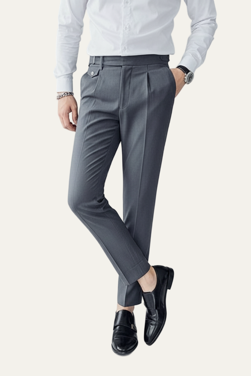 Men’s British Business Trousers – Tailored Pleated Fit with Waist Detail 3