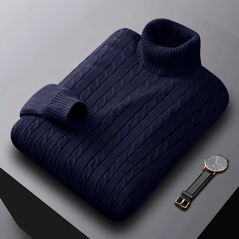 VogeLuxe | Men’s Chunky Cable-Knit Turtleneck Sweater