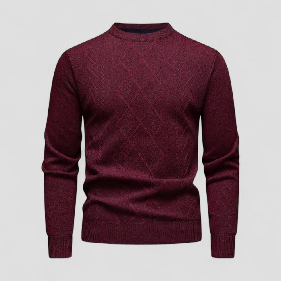 Men’s Casual Round Neck Knitted Sweater with Diamond Pattern