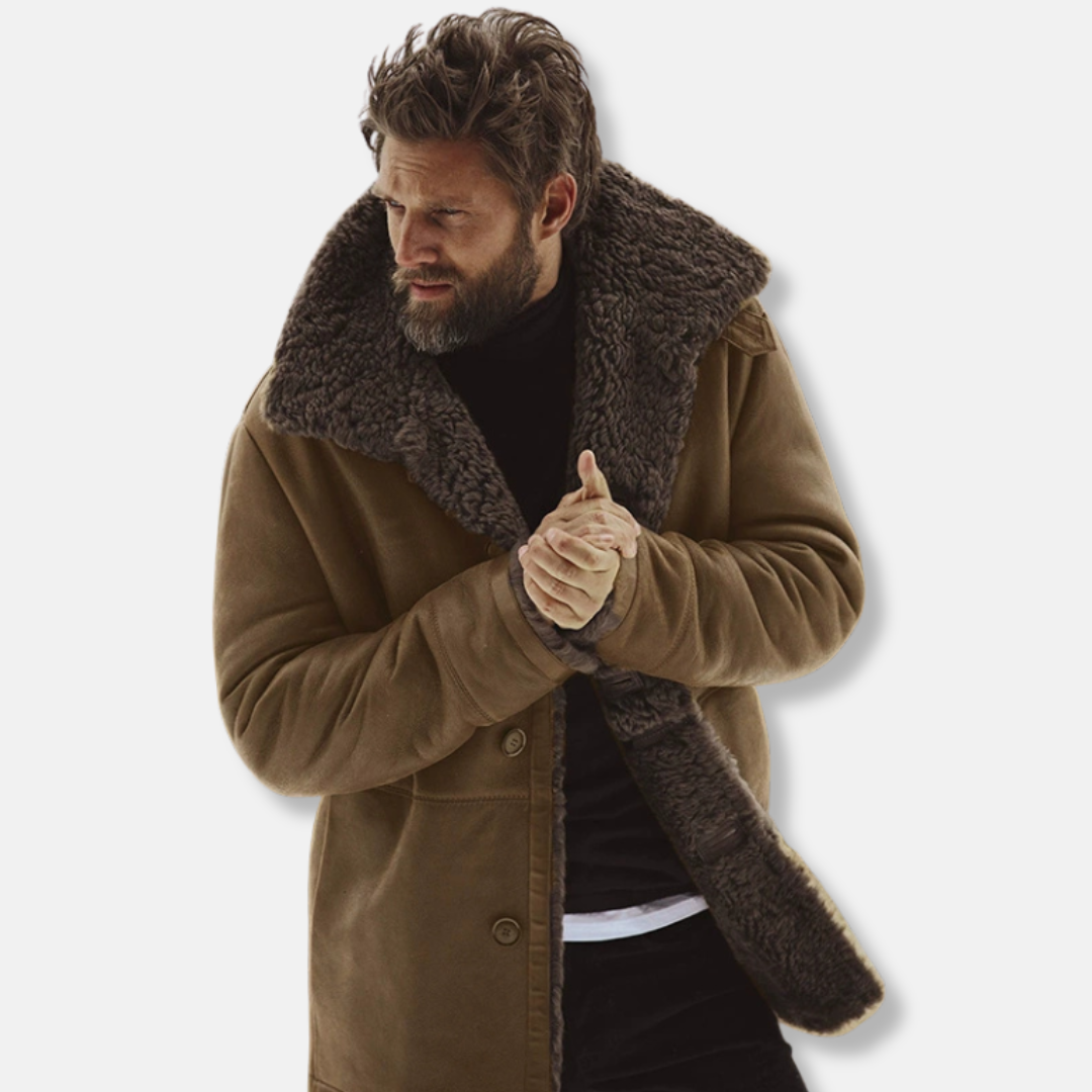 Men’s Coat – Relaxed Fit – Shearling Collar – Button Front – Mid-Thigh Length 3