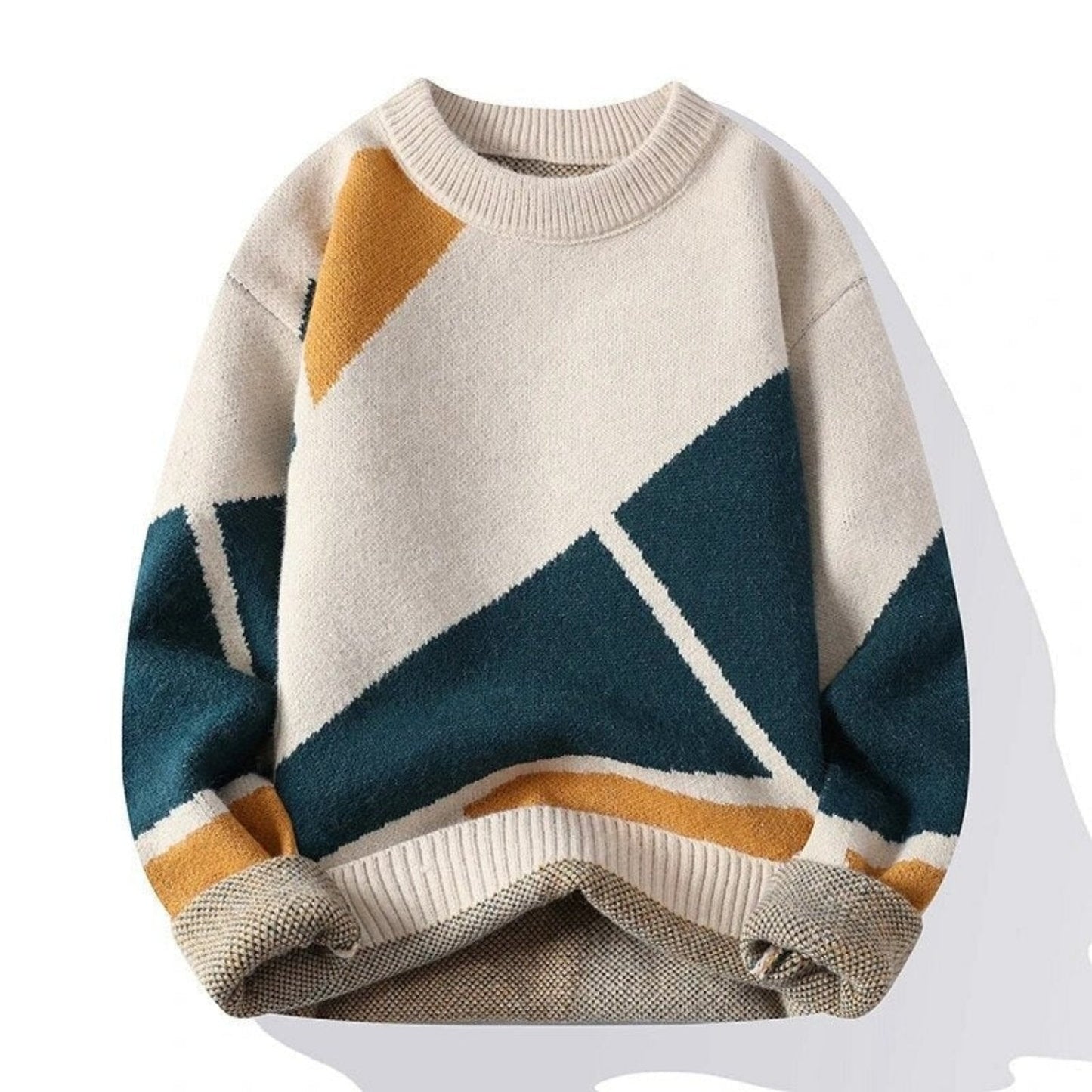 Men’s Colour-Block Knitted Jumper – Crew Neck, Long Sleeve 1