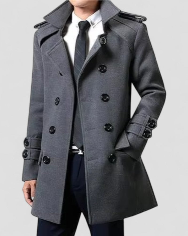 Men’s Double Breasted Wool Trench Coat – Mid Length Smart Fit 1