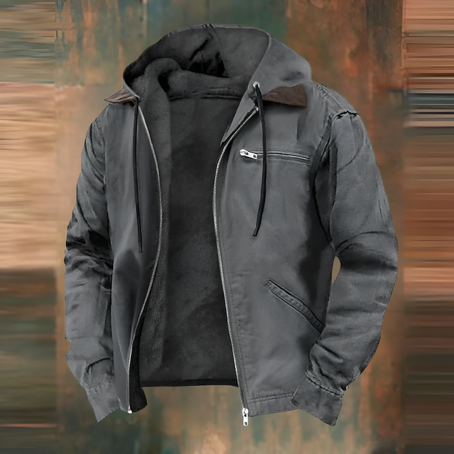 Warm Mens Zipper Hooded Fleece Jacket