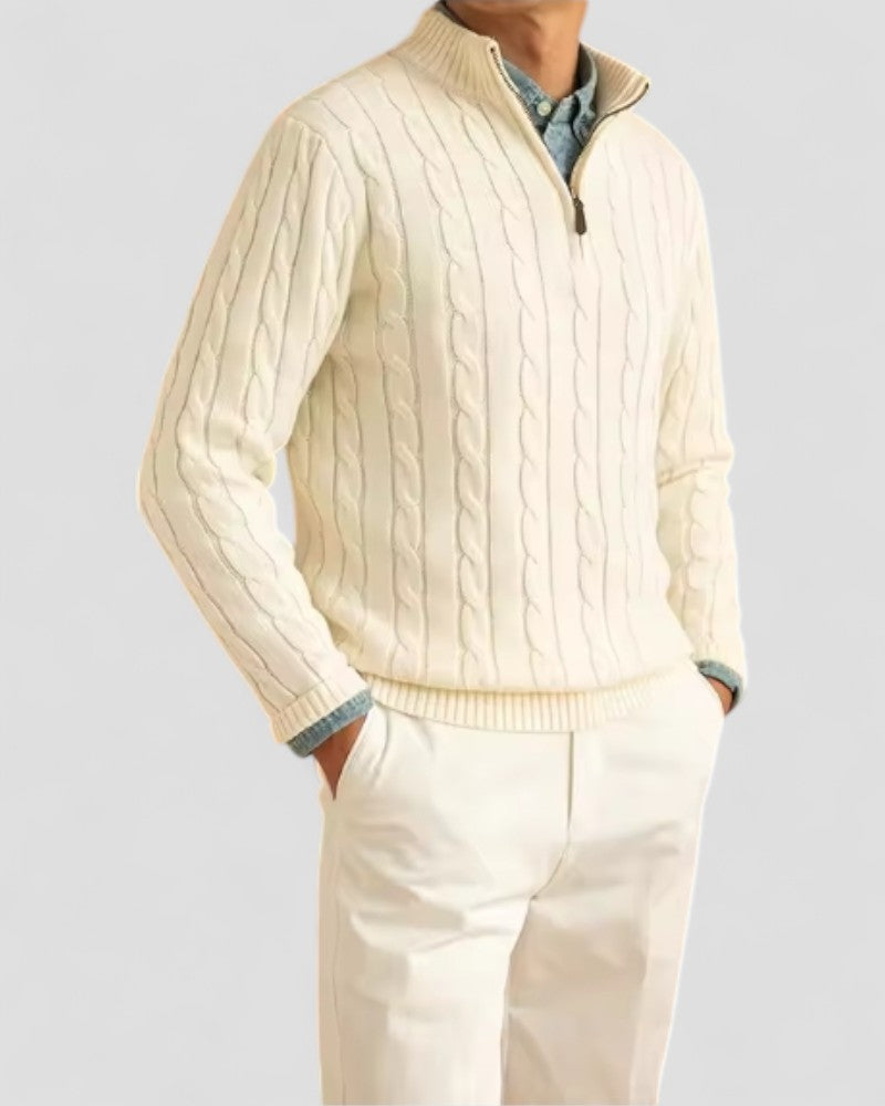 VogeLuxe | Men’s Cable-Knit Half-Zip Sweater