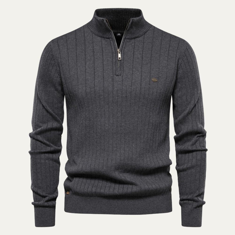 Men’s Half Zip Sweater – Ribbed, Mock Neck Style 7