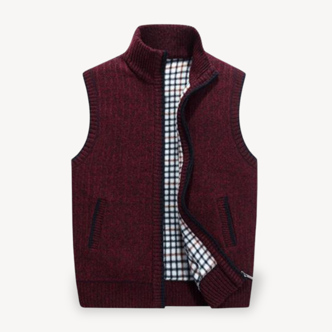 Men's Knit Vest with Checkered Lining