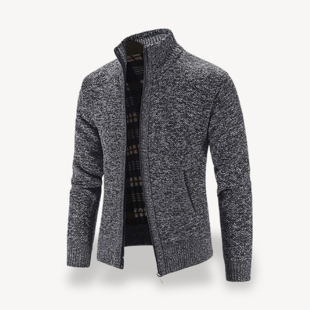 Men's Knitted Fleece Lined Zip Cardigan Sweater