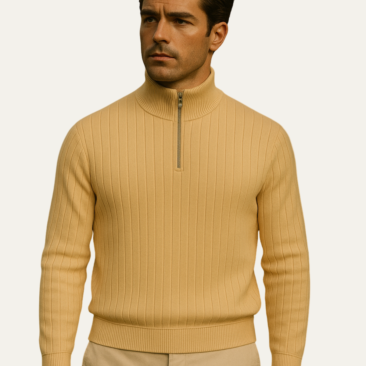 Men’s Ribbed Half Zip Jumper – Stand Collar, Warm Knit 8