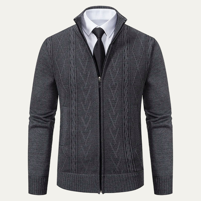 Men’s Zip-Up Vest – Slim Fit – Knitted Pattern – High Collar – Soft Wool Blend 2