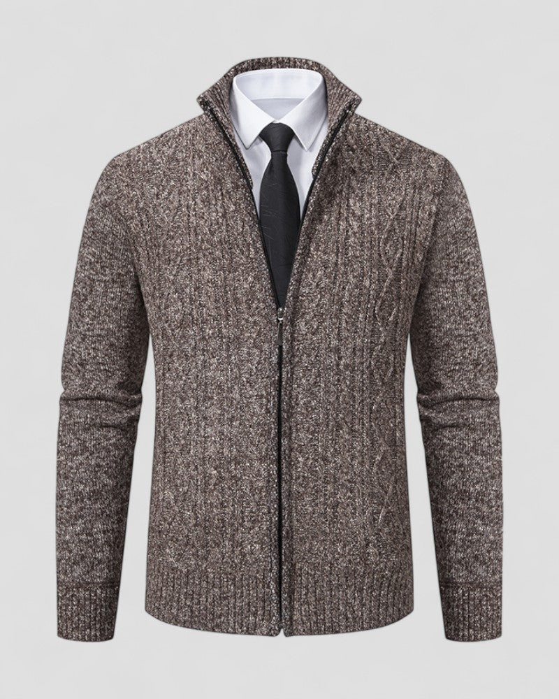 Men's Zip Front Stand Collar Knit Sweater