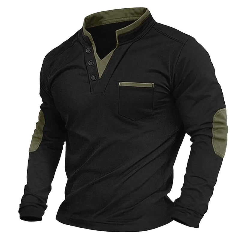 VogeLuxe | Men’s Stand Collar V Neck Shirt With Pocket