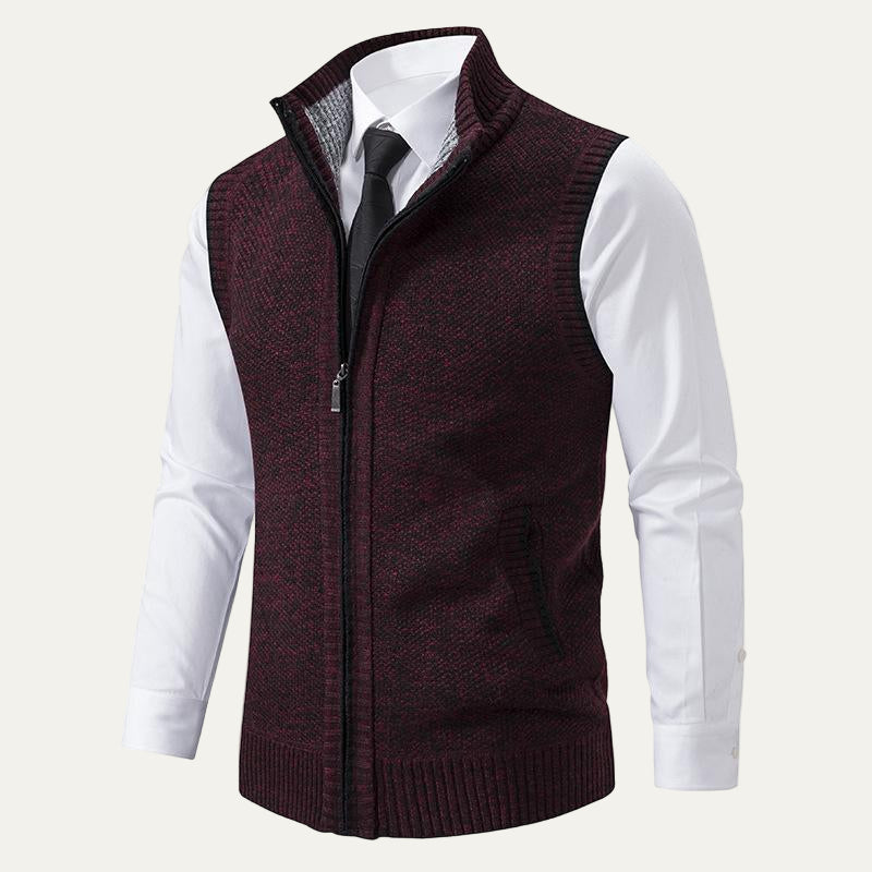 VogeLuxe | Men’s Textured Knit Zip Sweater Vest