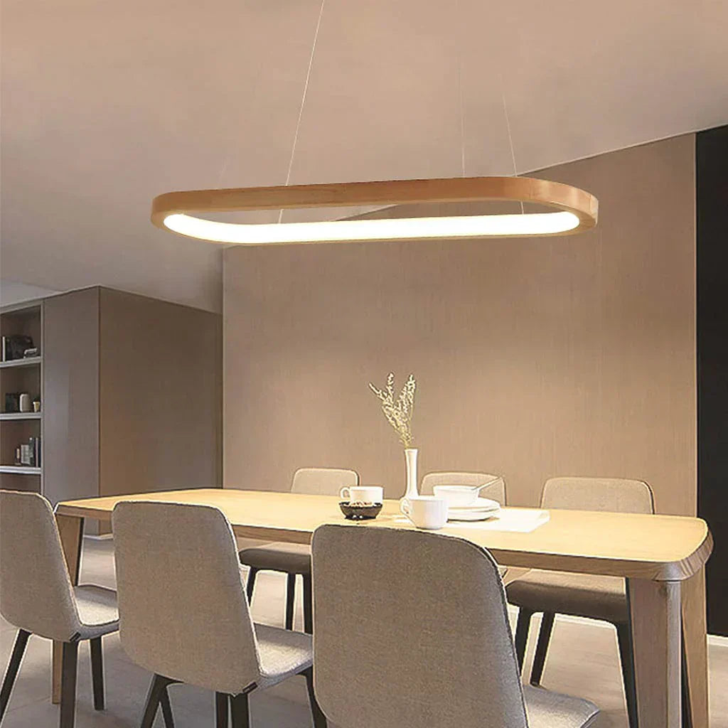 Simple Wood LED Hanging Light, Adjustable Dining Lamp - VogeLuxe