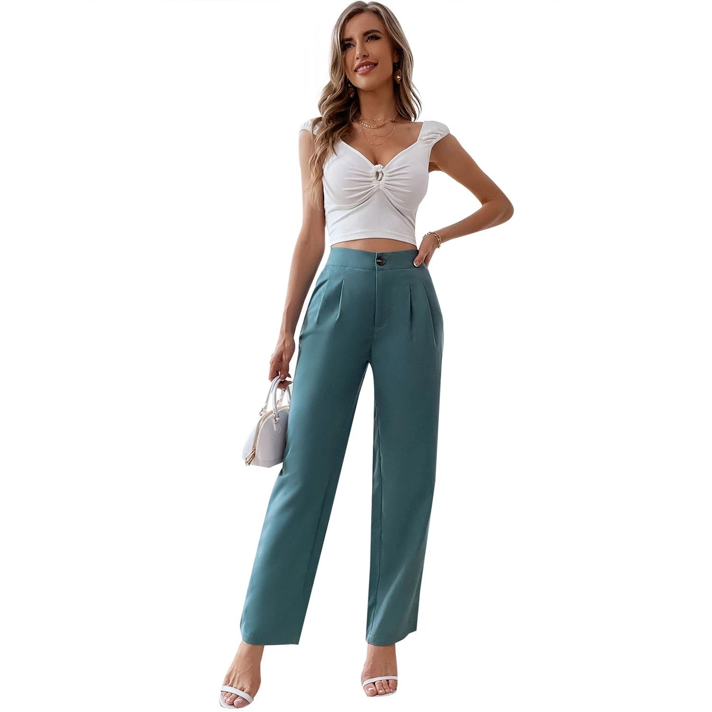 Ladies' Classic Tailored Green Dress Pants with Pockets - VogeLuxe