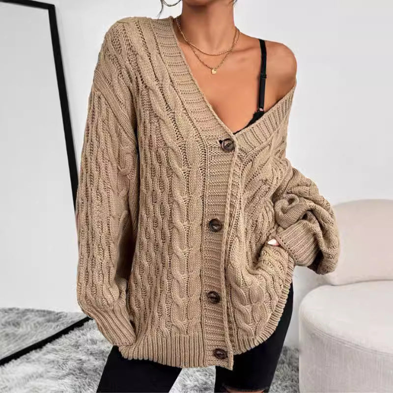 Cozy Women's Large Cable Knit Sweater Cardigan - VogeLuxe