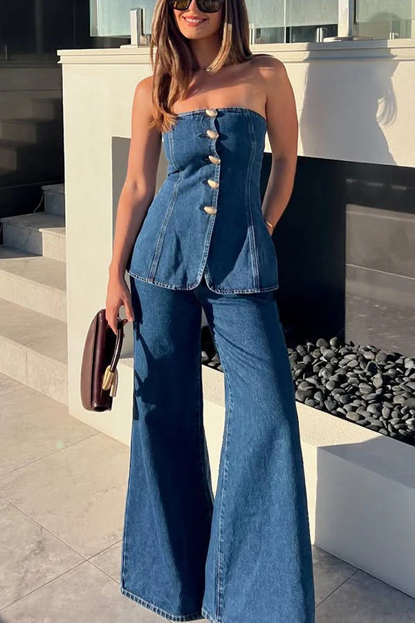 Casual Jeans Outfit: Cropped Off Shoulder Top & Trousers